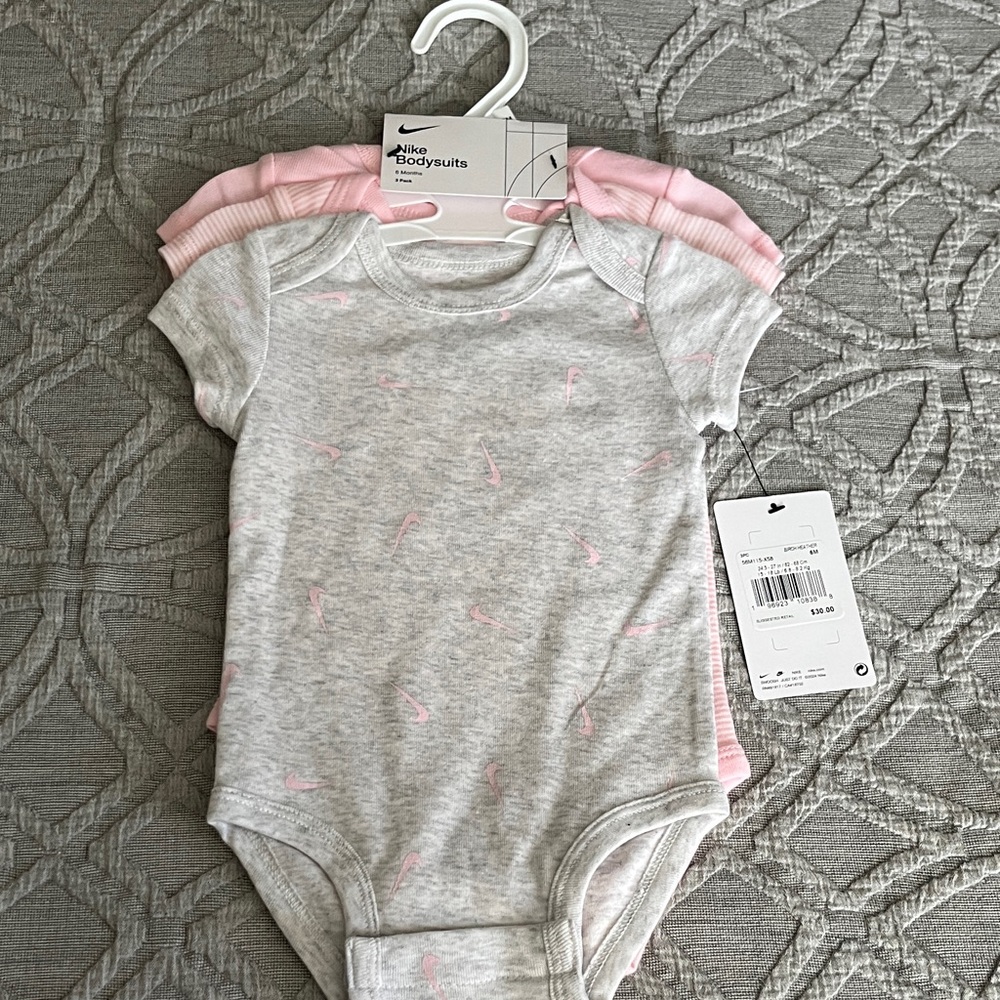 Nike Infant Bodysuits - Soft Gray and Pink